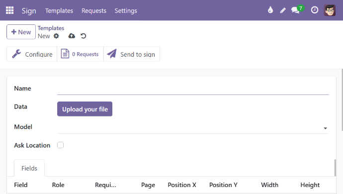 Creating a reusable signature template with configurable fields