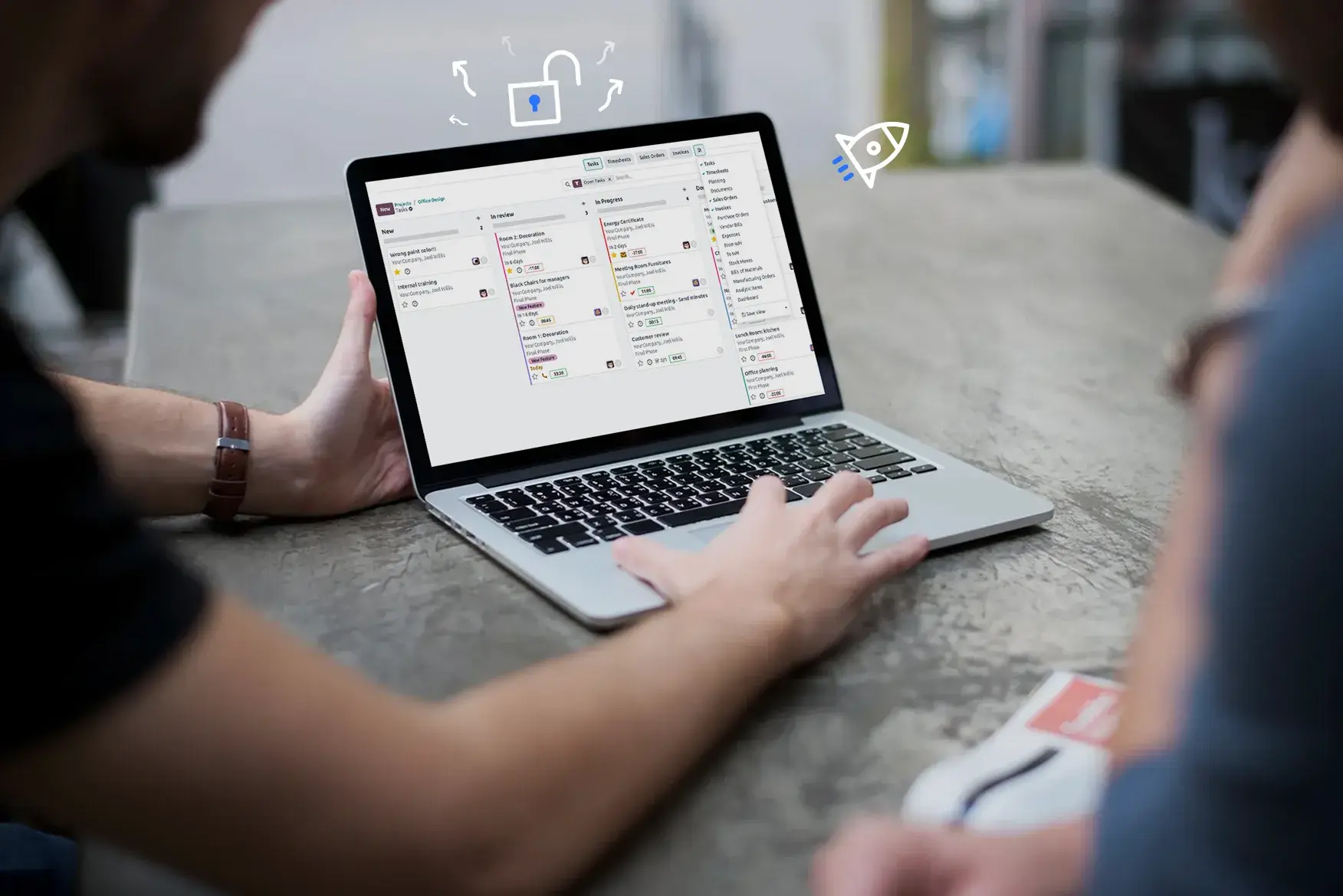 Two people using the Binhex Cloud system on a computer