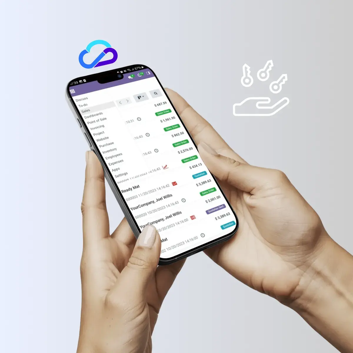 AI agent running inside Odoo Community ERP on a mobile device