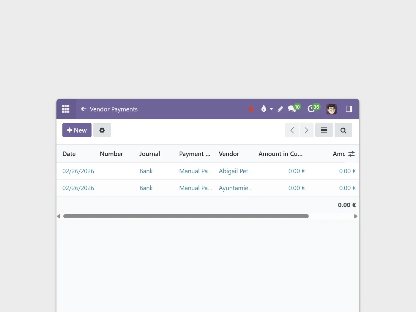 List of scheduled payments with details for each one