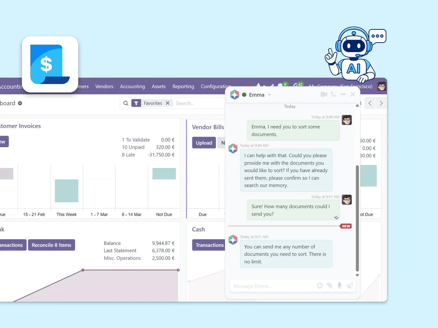 Screenshot showing the chat with the AI agent Emma