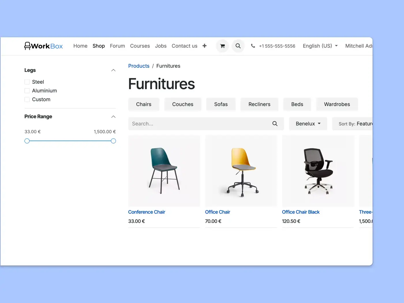 Product catalog with multiple filters to apply
