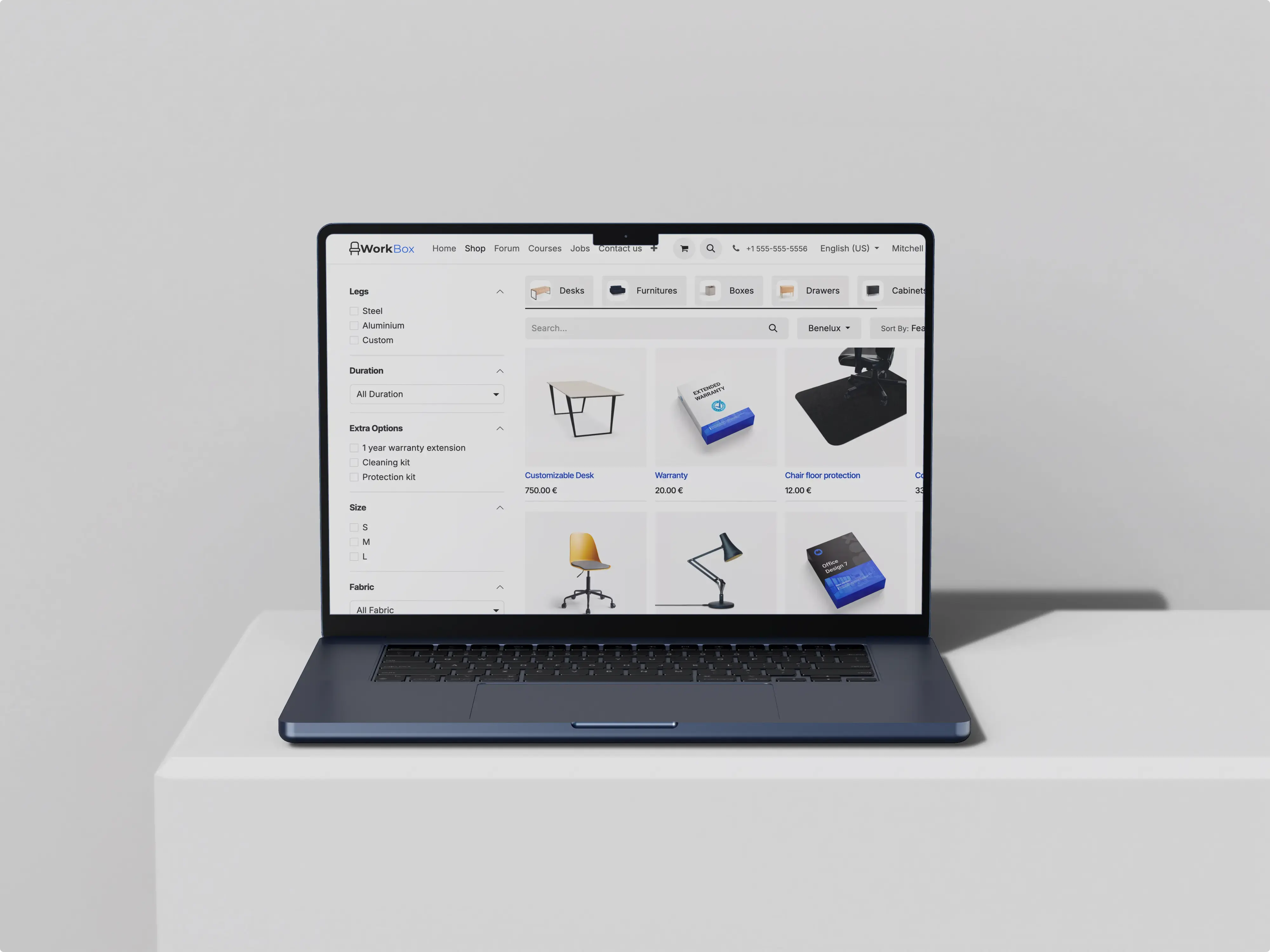 A computer where you can view a store's e-commerce site featuring various products