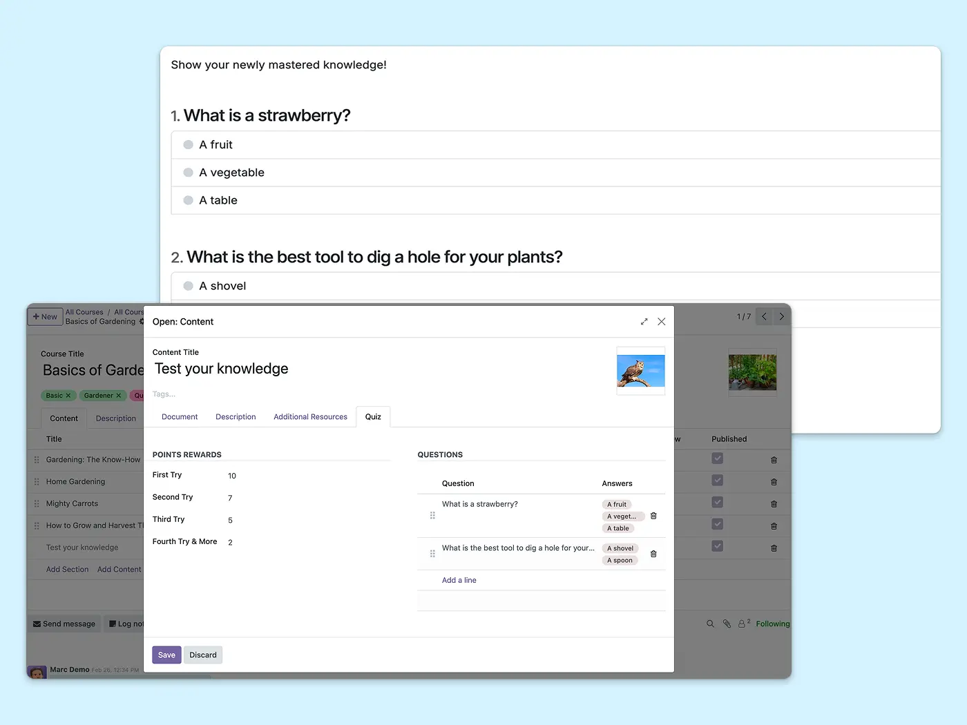 Example of a survey to be conducted in one of the courses; screen showing how to create a new survey