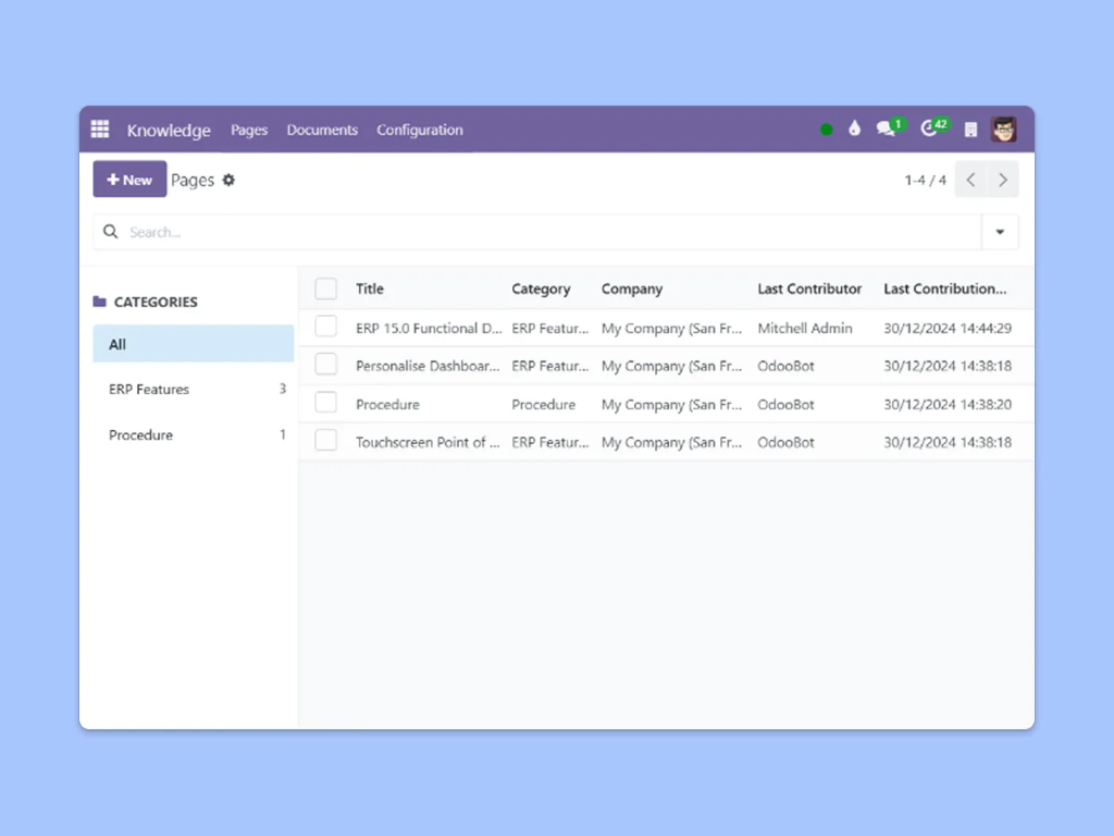 Preview of how a list of knowledge items is displayed 
