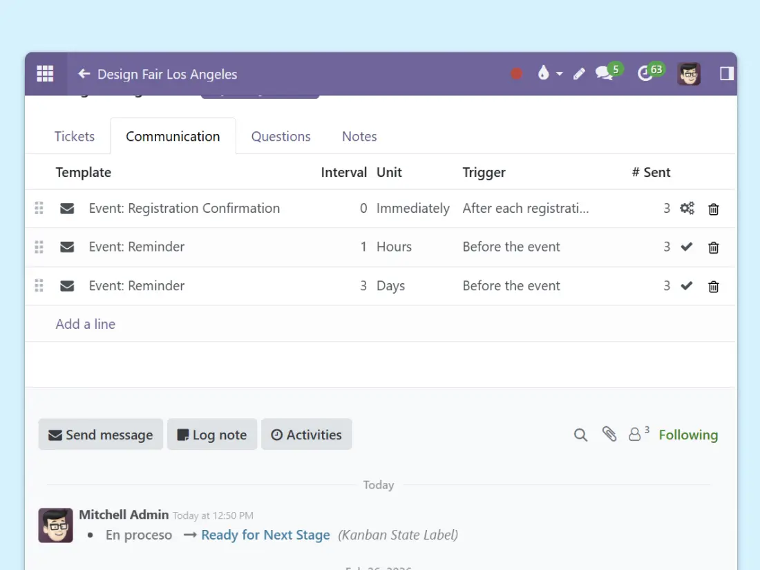 Communication flow that can be set up for each event