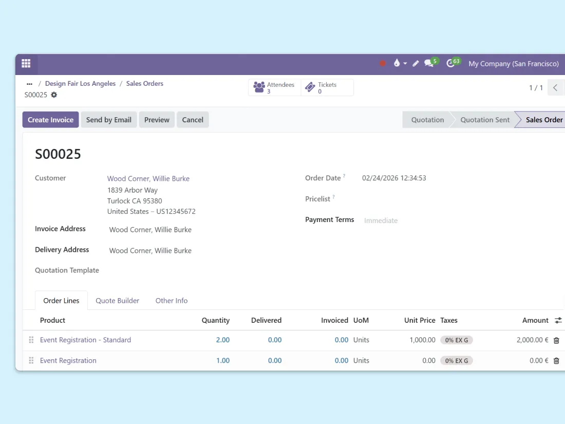 Events linked to projects and sales