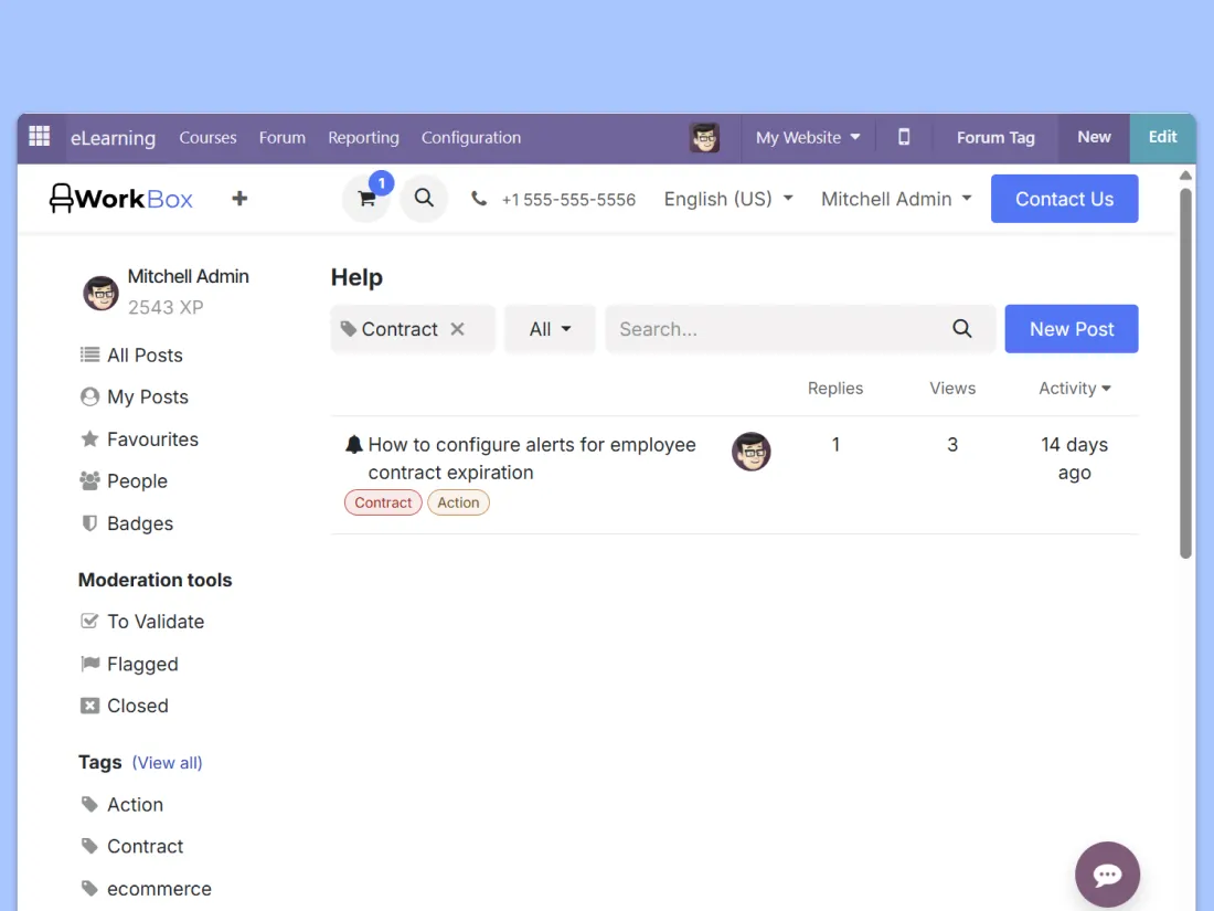 Screenshot showing different views of the forum, categories, tags, and content structure