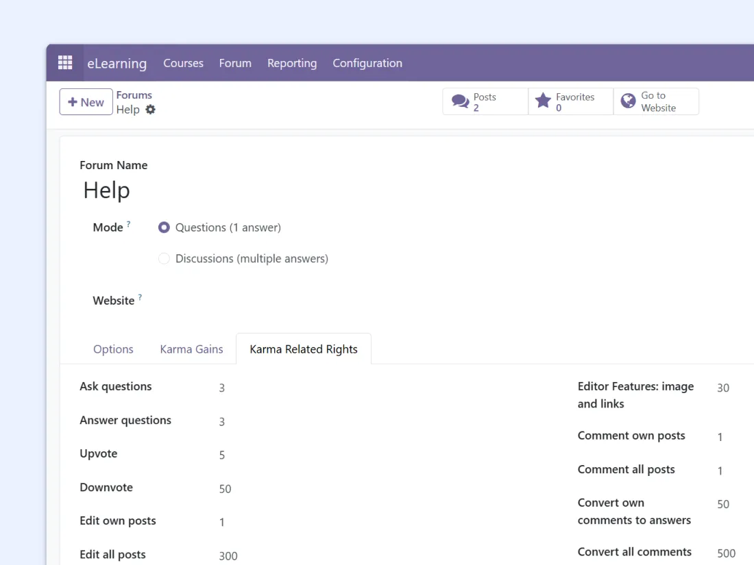 Screenshot showing how to set different configurations and moderation options