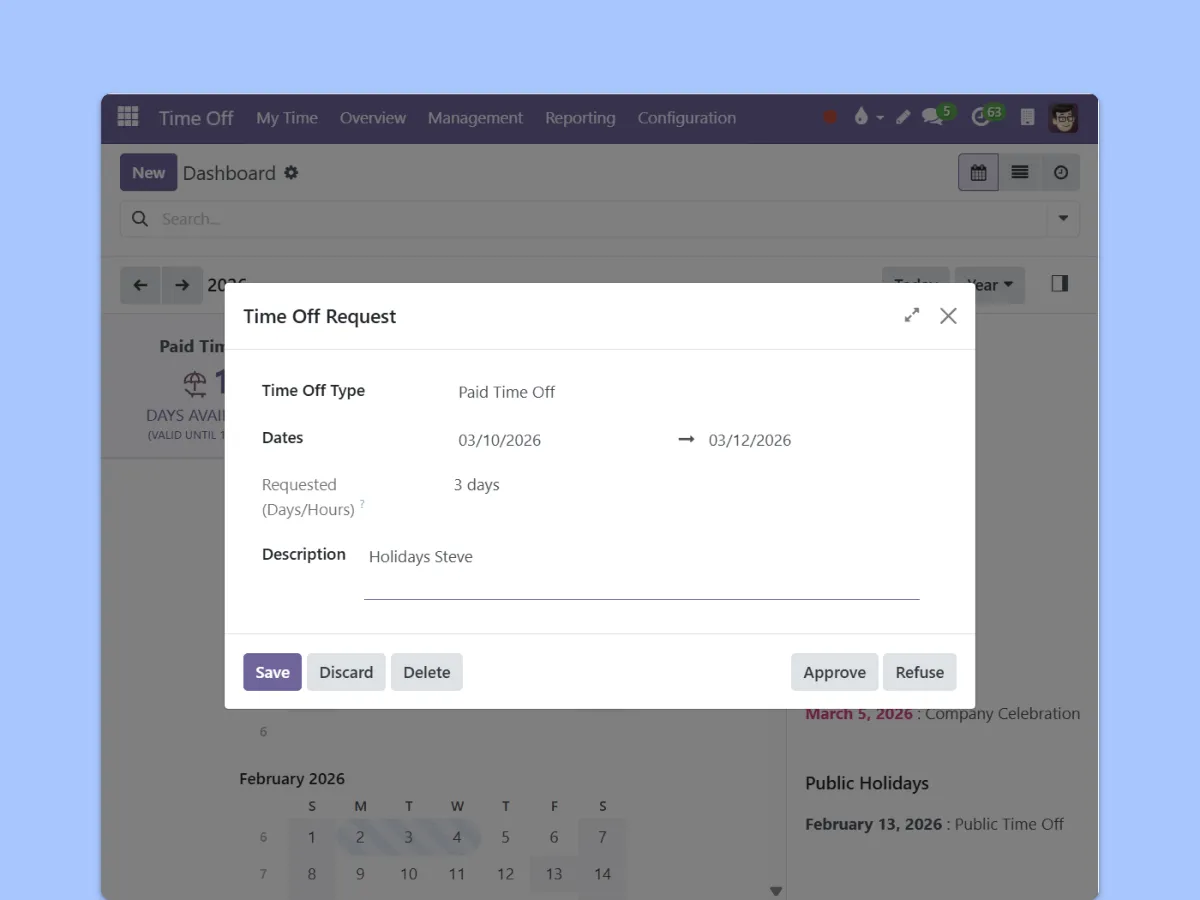 Screenshot showing the process for requesting time off
