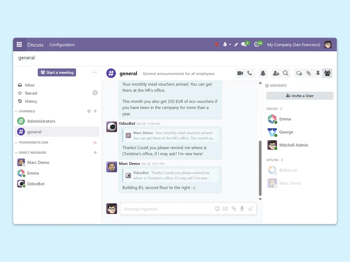 Overview of chats, showing multiple channels, direct messages, inboxes, and filters