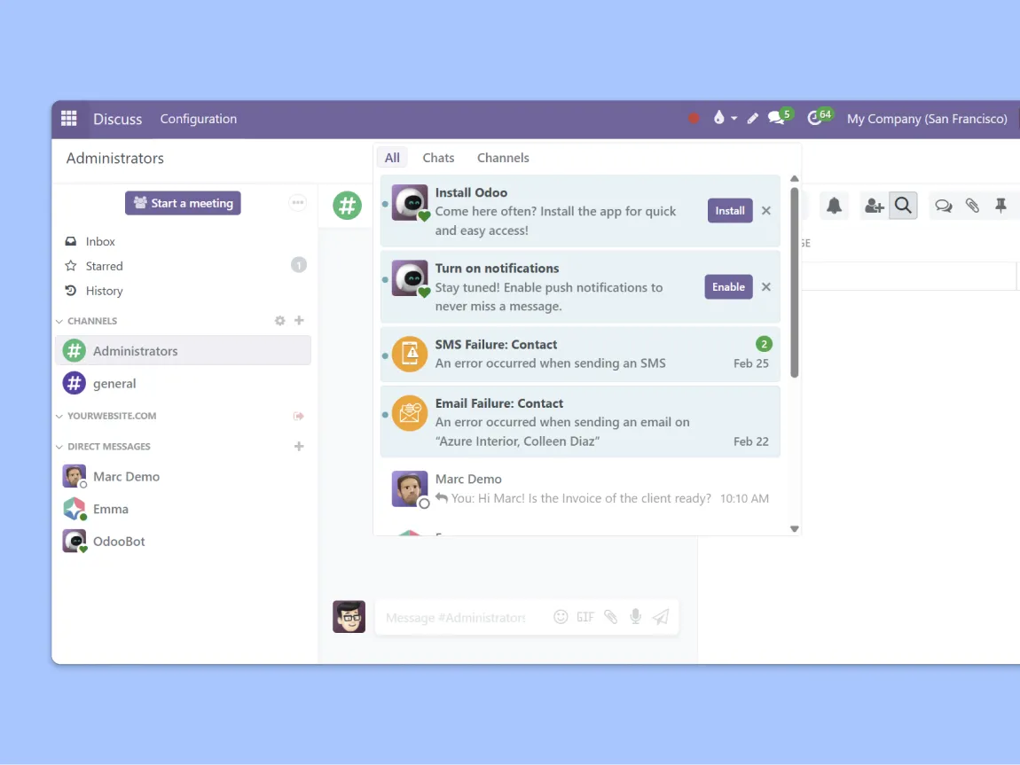 Screenshot showing a list of received notifications
