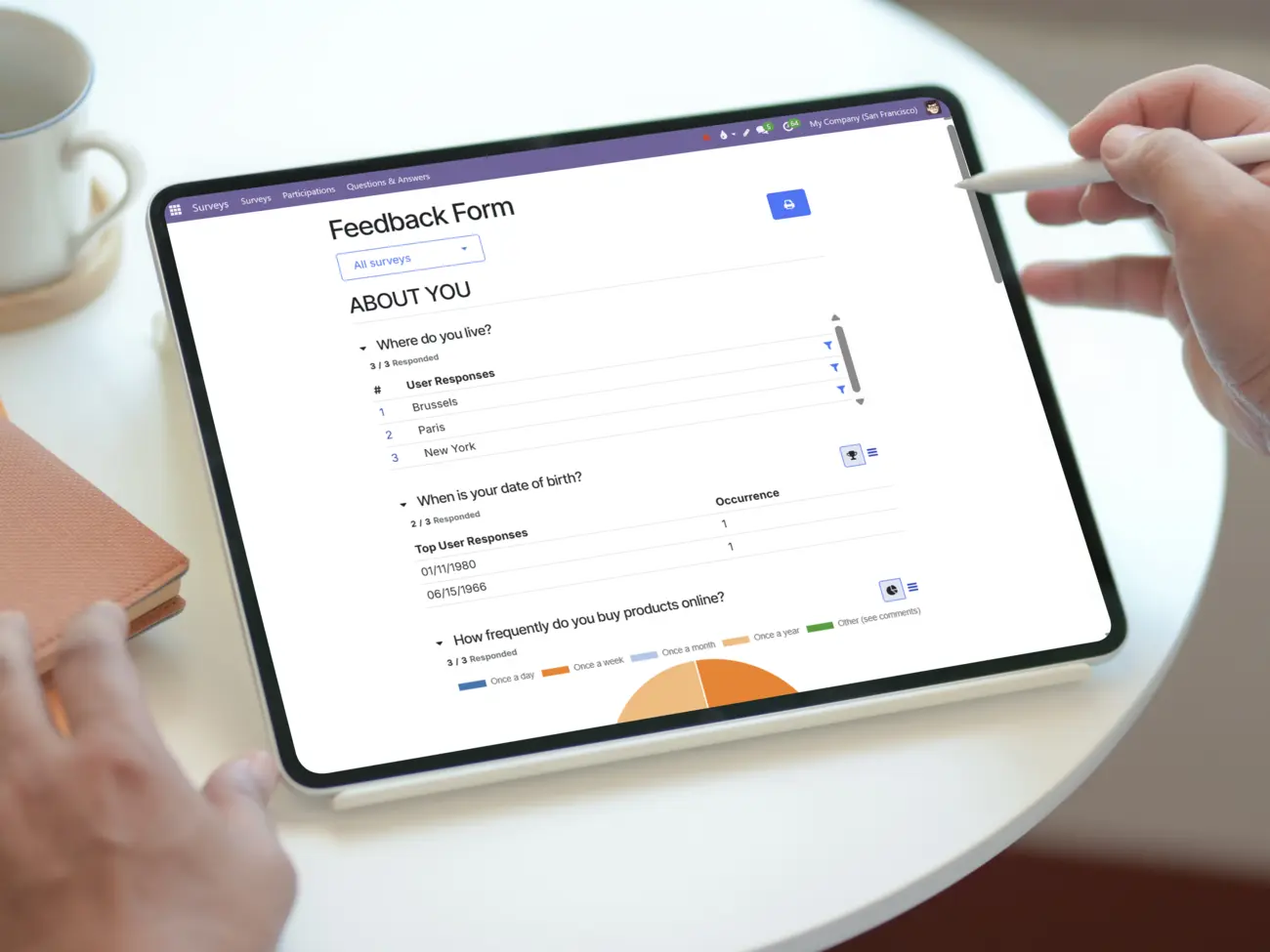 A tablet showing how a survey appears when you're filling it out