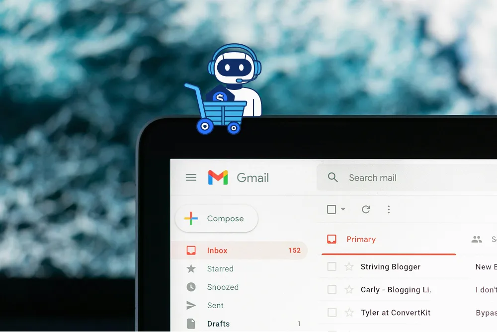 Screenshot of a computer showing the AI agent George superimposed over a Gmail screenshot