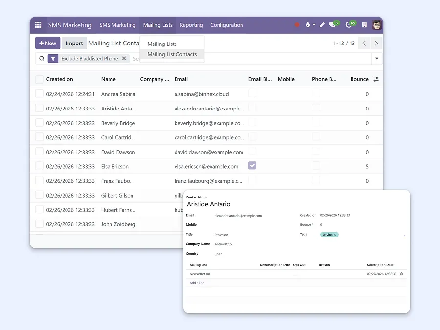 Screenshots showing how to manage contact lists with numerous filters