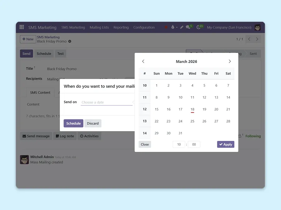 Screenshot showing how to set up an email to be sent automatically on a specific day