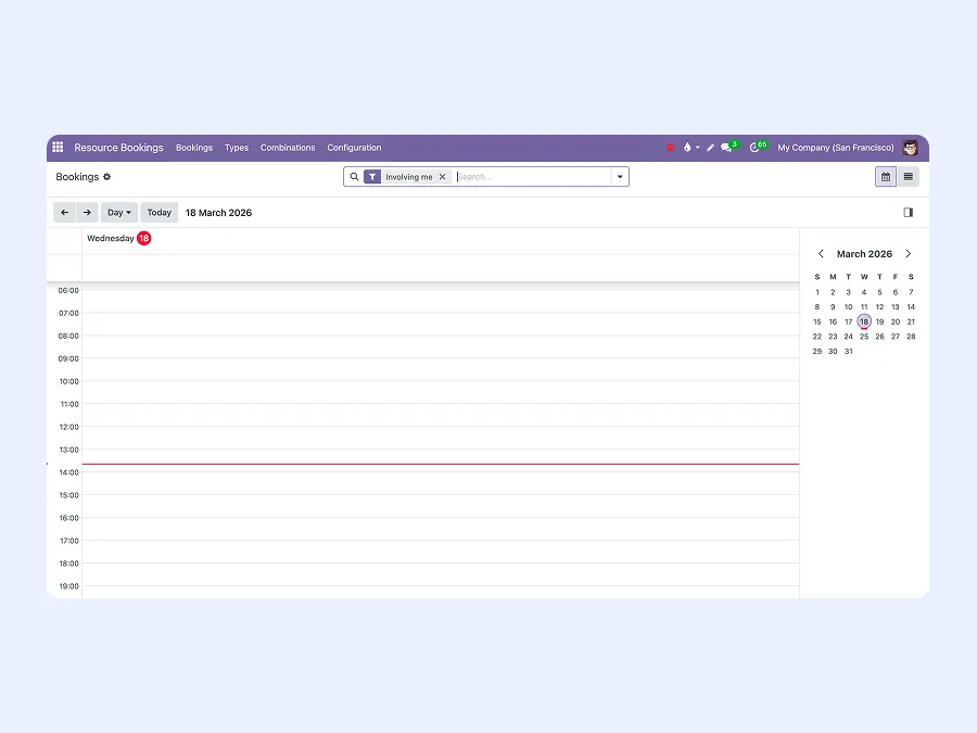 Screenshot showing the time slots for a specific day and the visible events