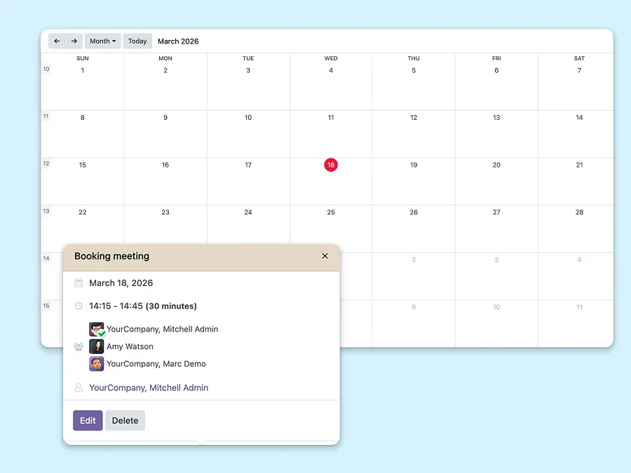 Screenshot showing a calendar and the details of a meeting scheduled for a specific date