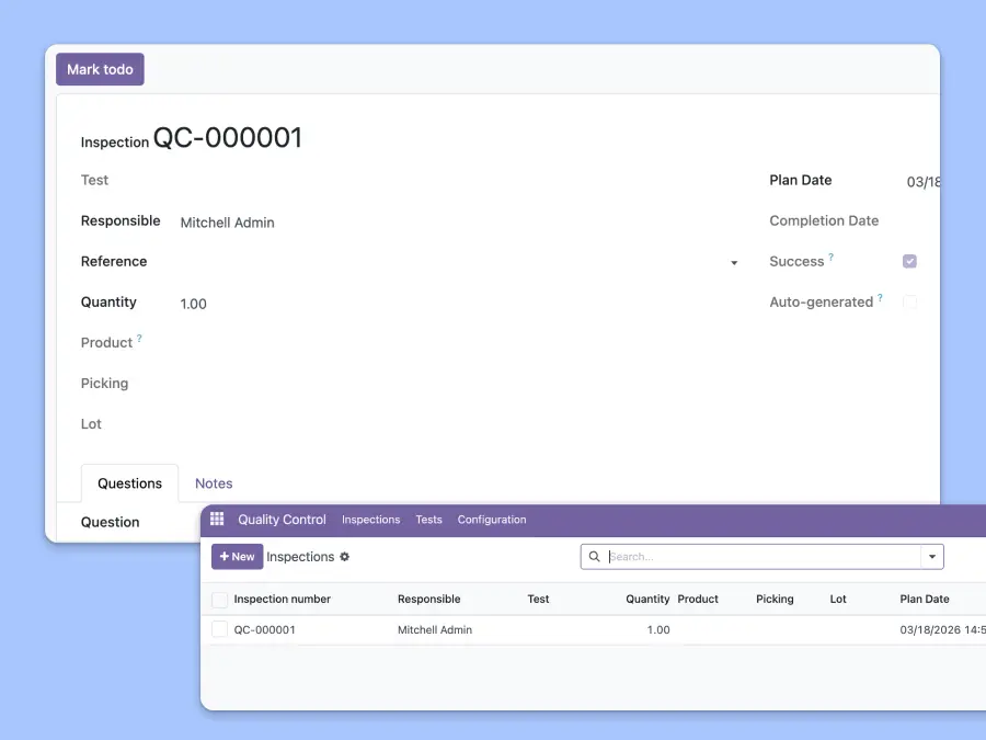 Screenshots showing how the inspection control system works in different areas