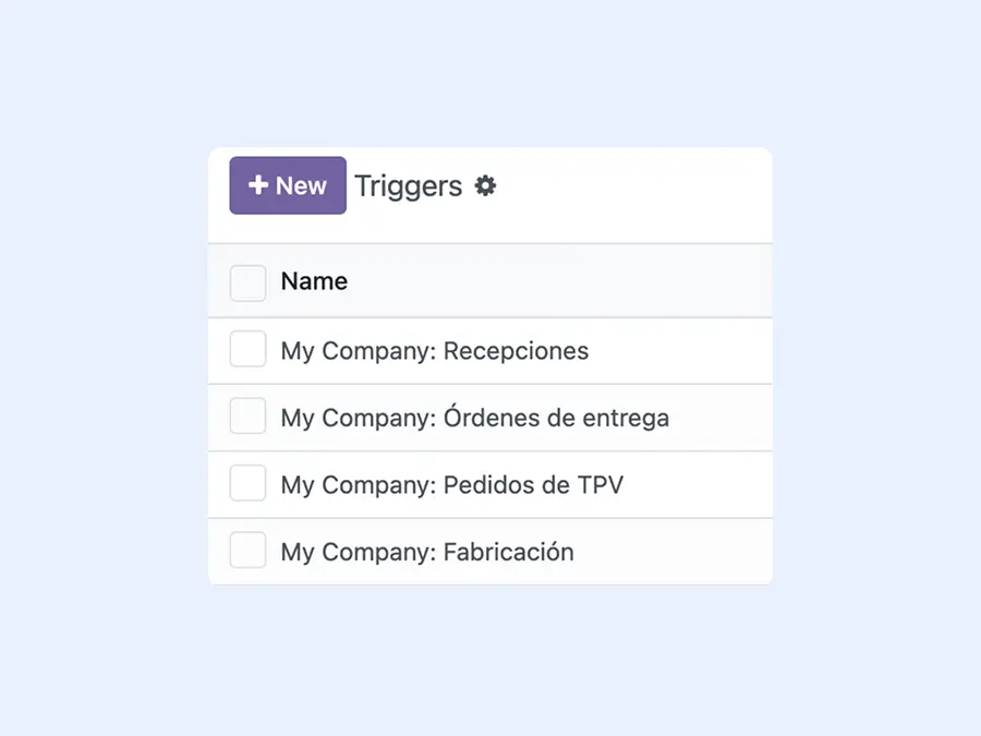 Screenshot showing a list of triggers