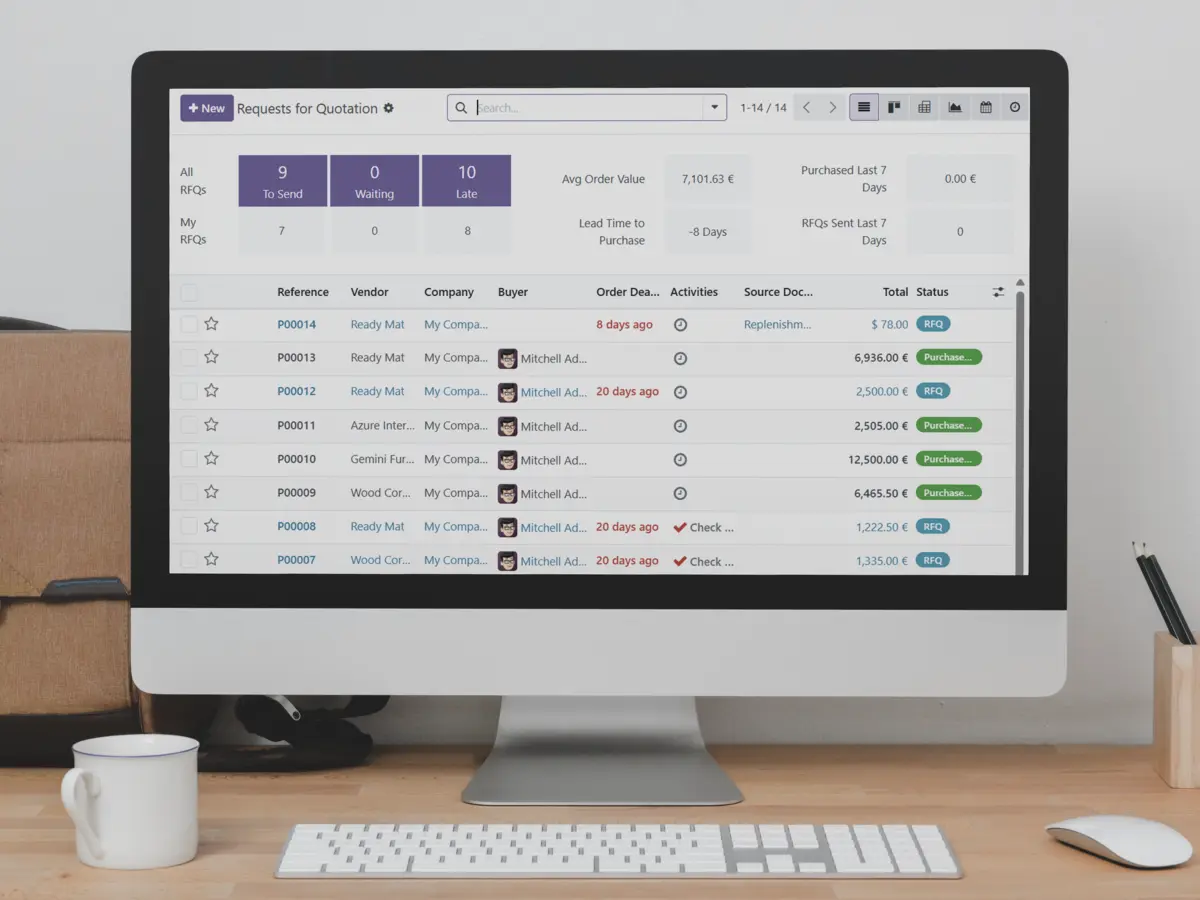Computer displaying the main screen of the Purchase app
