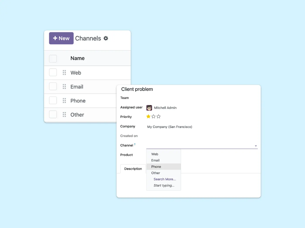 List of multiple channels and assignment in the ticket