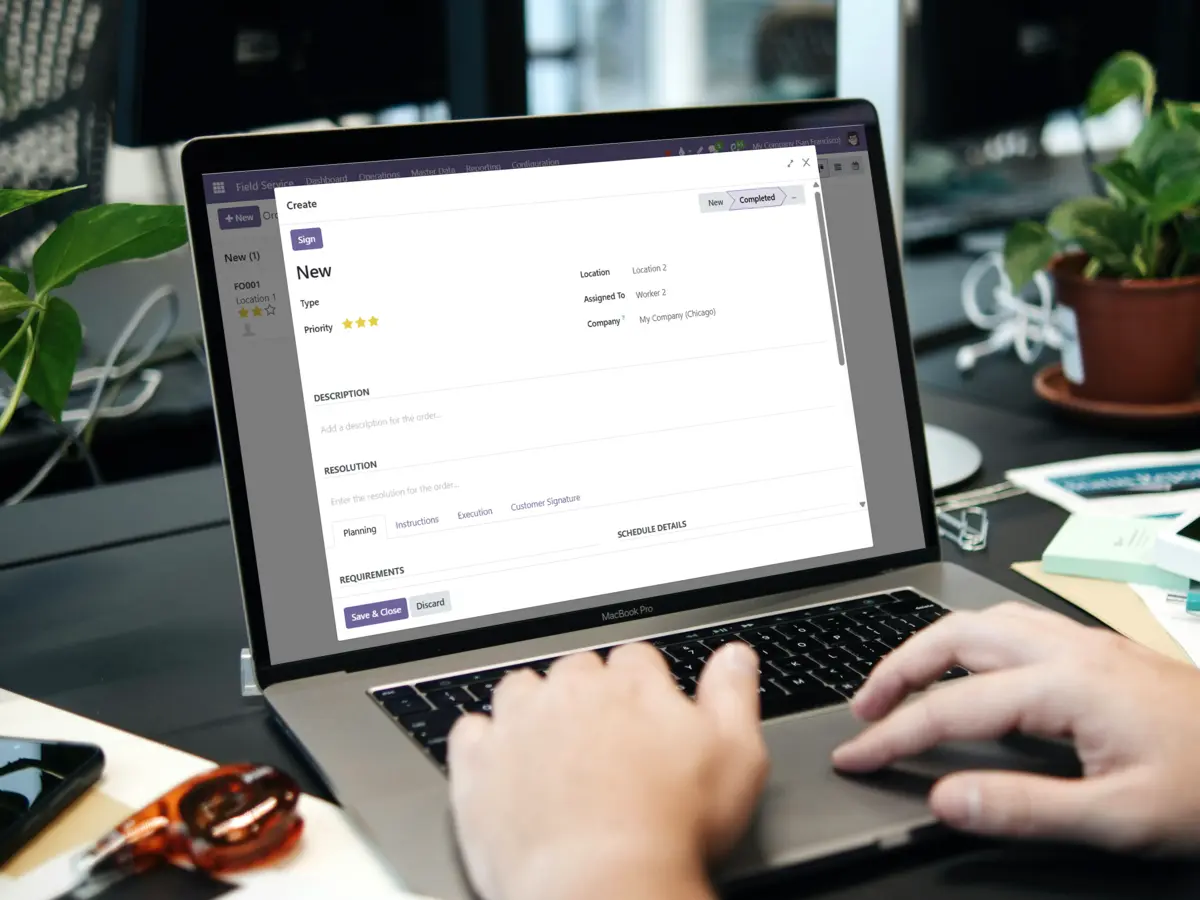 Field service invoicing software shown on a computer