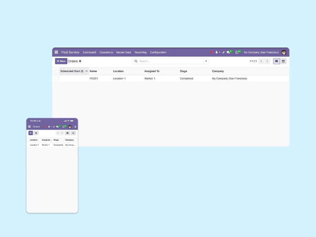 Field service app on desktop and mobile for technicians