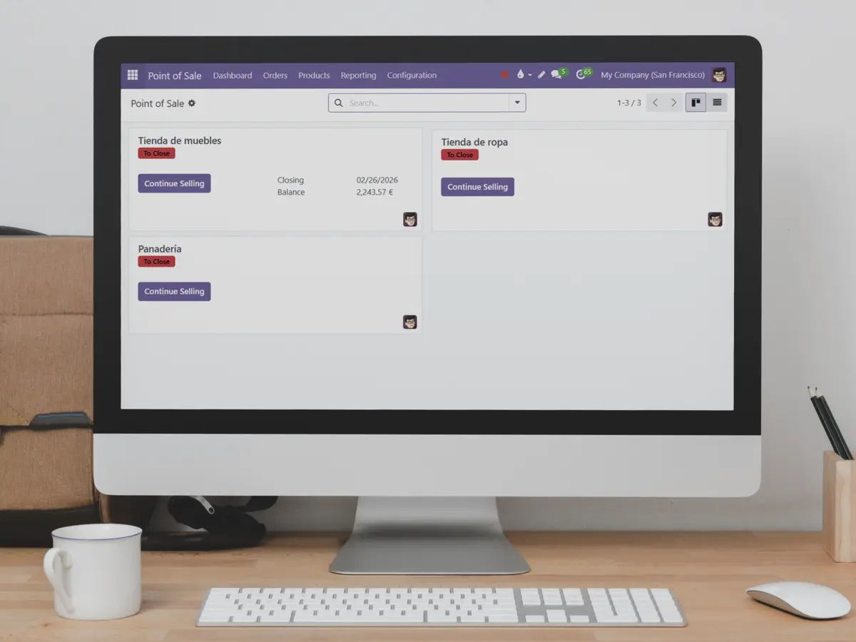 A computer whose screen displays the home page of the point-of-sale application
