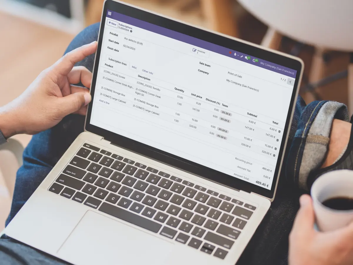 A computer on which a person is looking at the main screen of the subscription app