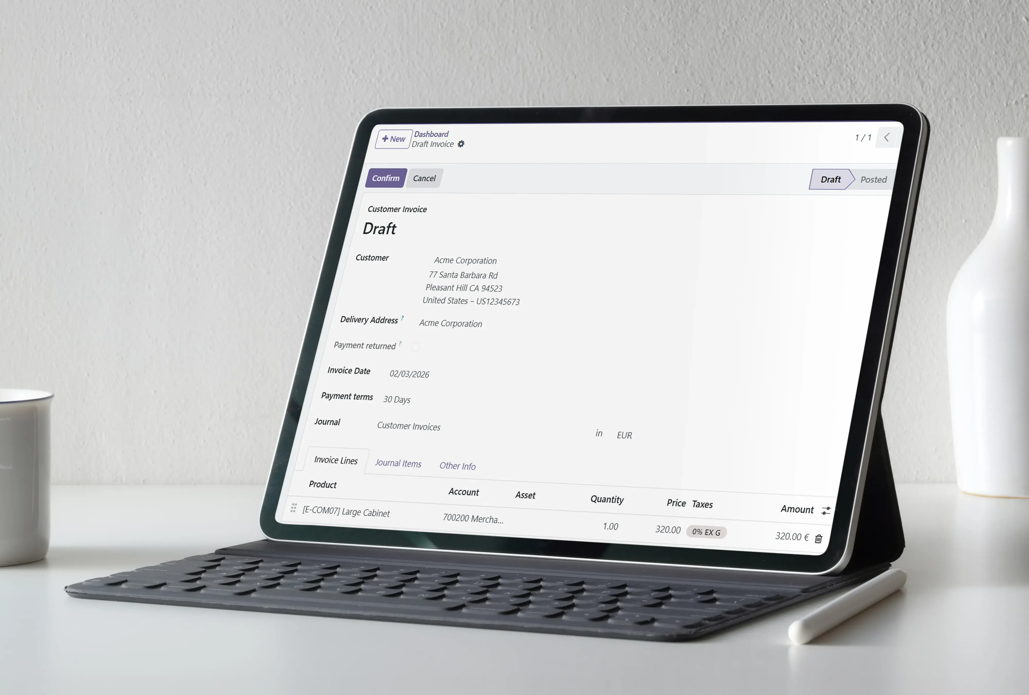Tablet displaying the billing module