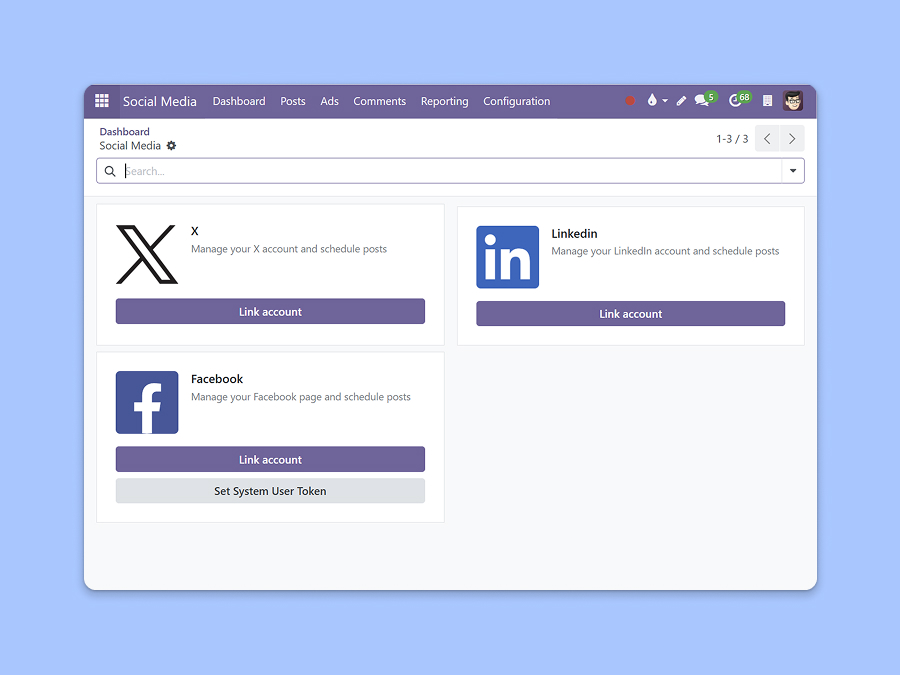 Screenshot showing various linked social media accounts