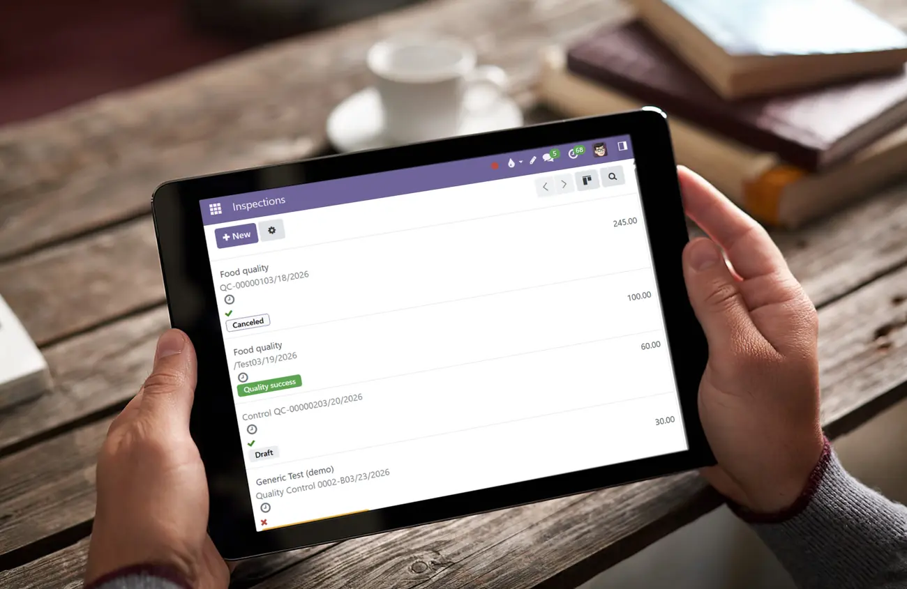 A tablet showing the main screen of the Quality Control app