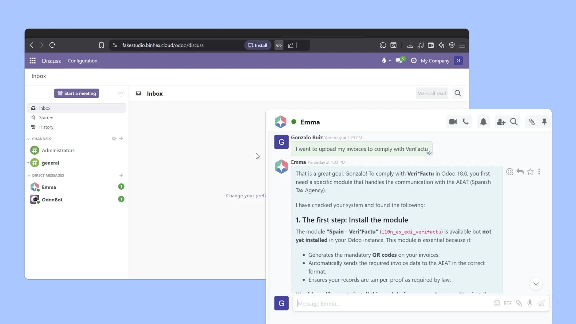 Meet Emma - she sets up Odoo for you